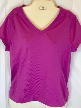 Pink Short Sleeve Athletic Works Shirt Sz L 12/14 V Neck Bright Color Worn Once